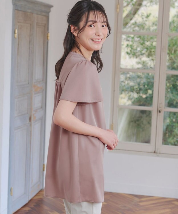 Tiaclasse 【洗える】フロントタックフレアスリーブチュニックブラウス ピンク