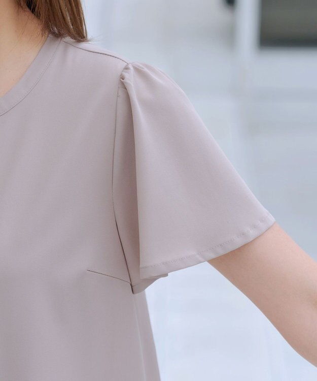 Tiaclasse 【洗える】フロントタックフレアスリーブチュニックブラウス グレージュ