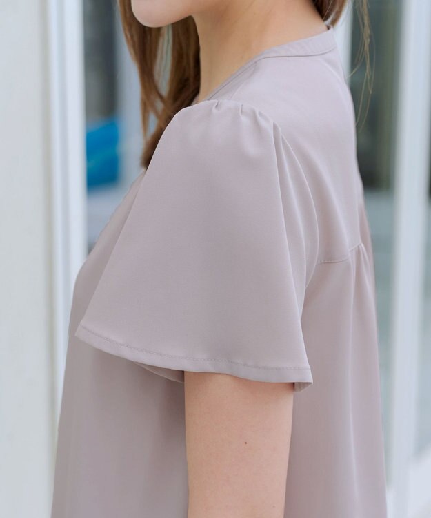 Tiaclasse 【洗える】フロントタックフレアスリーブチュニックブラウス グレージュ