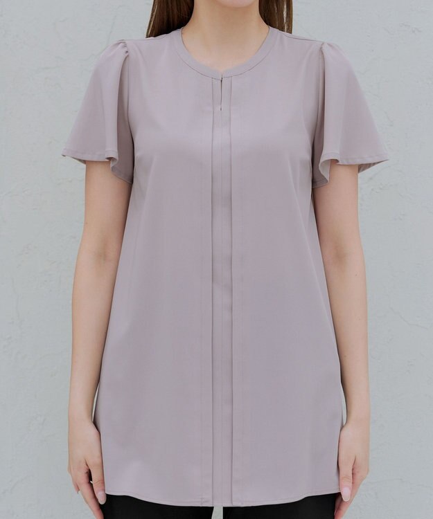 Tiaclasse 【洗える】フロントタックフレアスリーブチュニックブラウス グレージュ