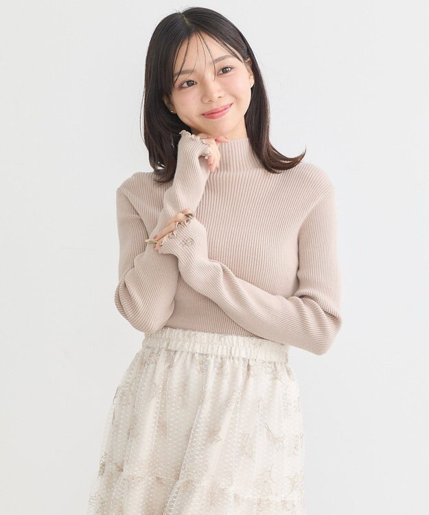 earth music&ecology 袖口刺繍リブニットプルオーバー Light Beige