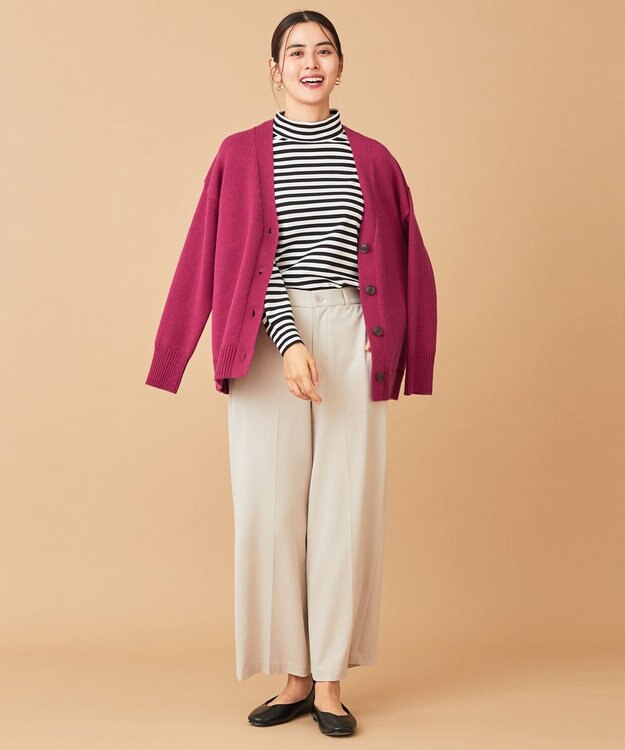 ANY 【洗濯機可】ラムウールVネック カーディガン マゼンタ