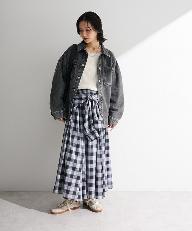 Green Parks イージーケアチェックボリュームスカート Black