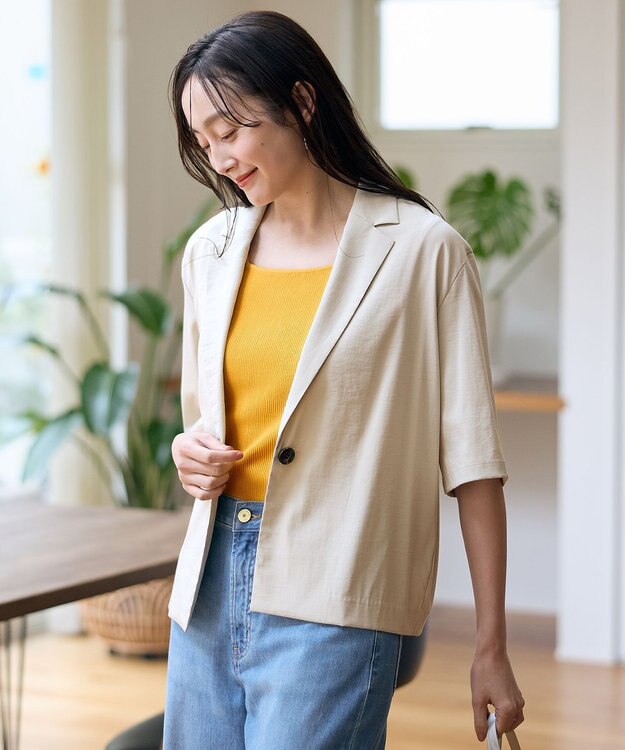 ANY L 【洗濯機可/接触冷感/UVケア】清涼リラックス半袖ジャケット グレージュ