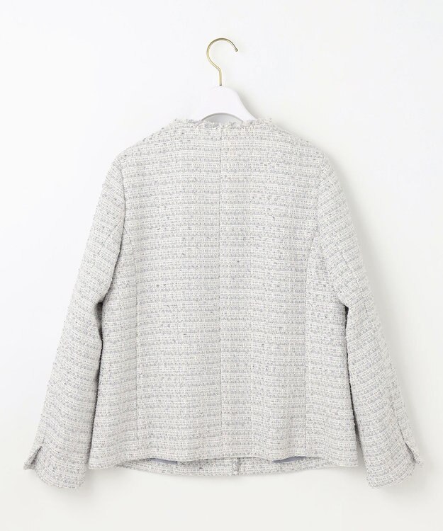 ANY SIS L ツイードノーカラーミドル ジャケット グレーミックス