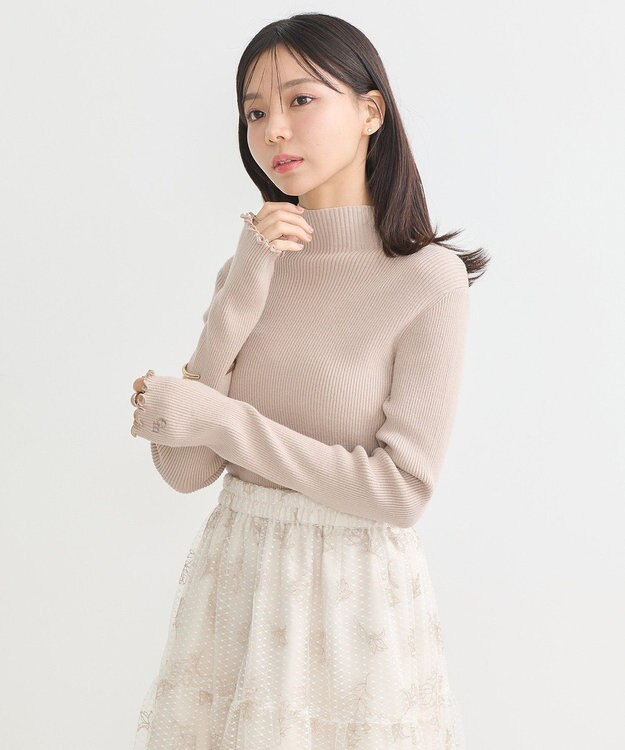 earth music&ecology 袖口刺繍リブニットプルオーバー Light Beige