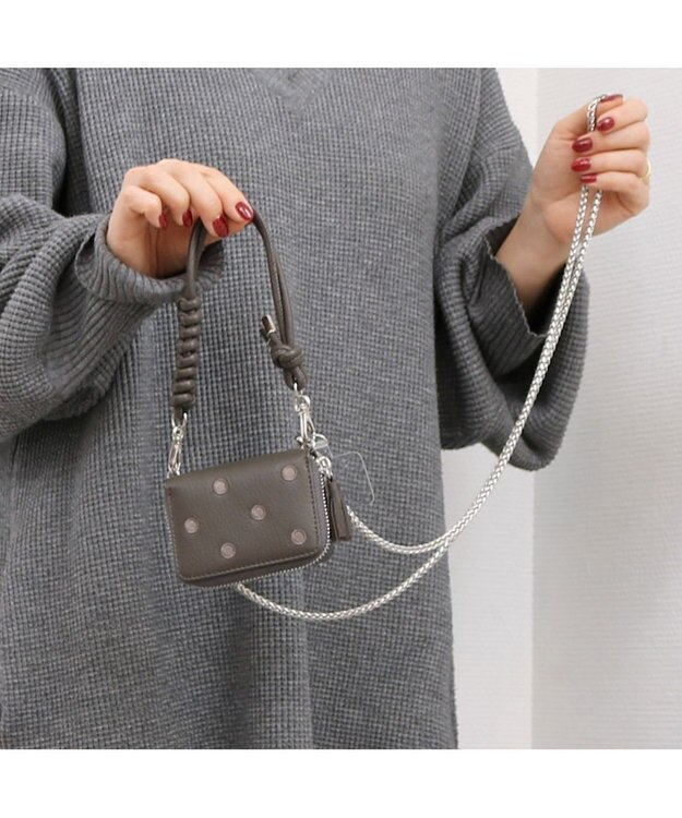 UNBILLION ペルケ perche / ドット刺繍ジャバラチャームウォレットショルダー ダークグレー