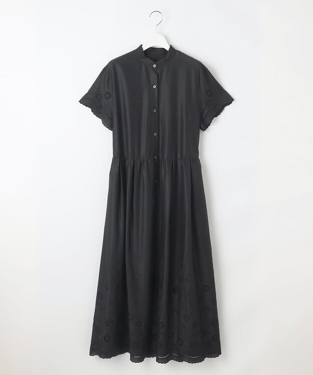 自由区 S 【カタログ掲載・接触冷感・洗える】エンブロイダリーローンシャツ ワンピース ブラック