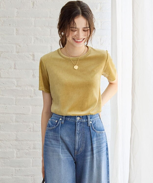 23区 L 【SLOW/一部店舗限定】半袖 ベロア TEE イエロー系