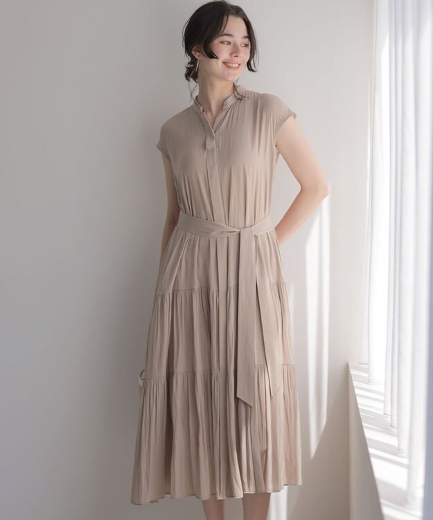 組曲 L 【WEB限定】ギャザーライトデシン ティアードワンピース ベージュ系