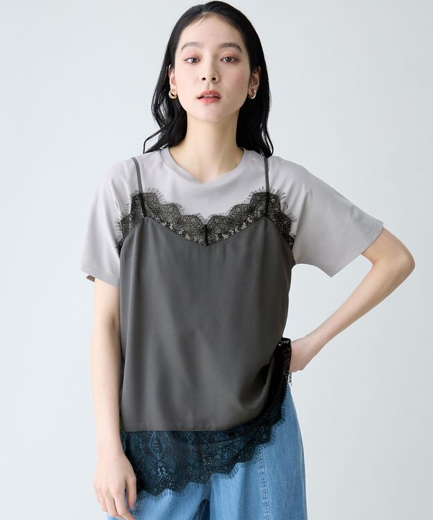 ANY デシンレースキャミソール スレート×ブラックレース