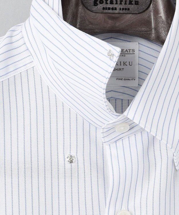 GOTAIRIKU 春夏向け【形態安定】SUMMERPREMIUMPLEATS_スナップダウンカラー 半袖ドレスシャツ(25年モデル) 白地×ネイビーストライプ