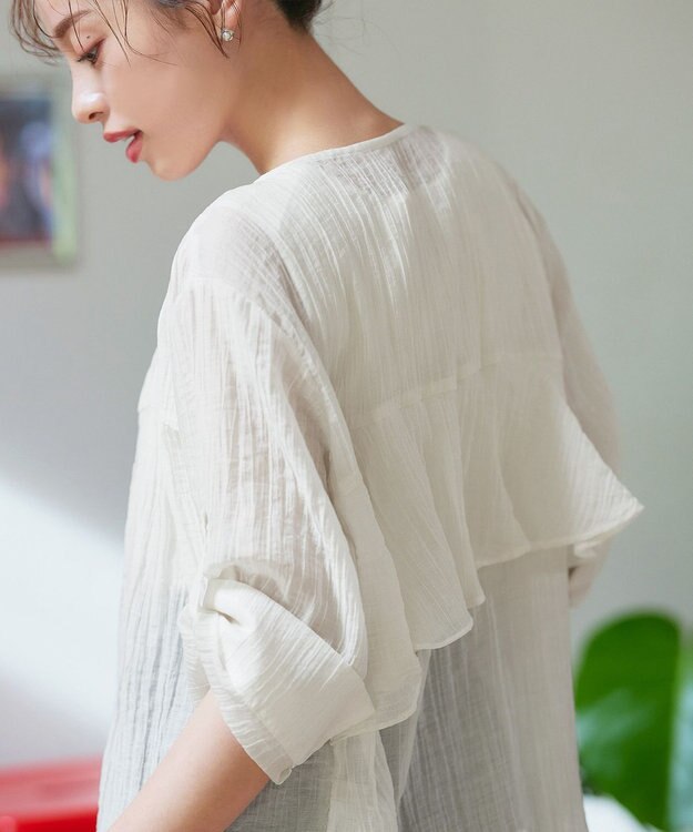 Tiaclasse 【洗える】楊柳バックフリルブルゾン オフホワイト