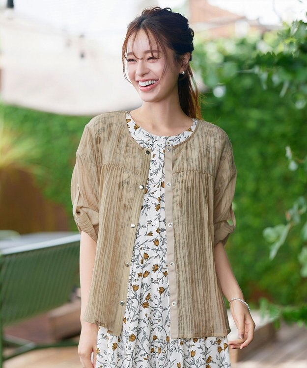 Tiaclasse 【洗える】楊柳バックフリルブルゾン ベージュ