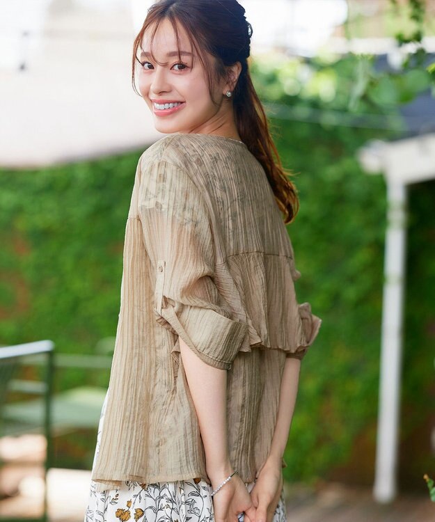 Tiaclasse 【洗える】楊柳バックフリルブルゾン ベージュ