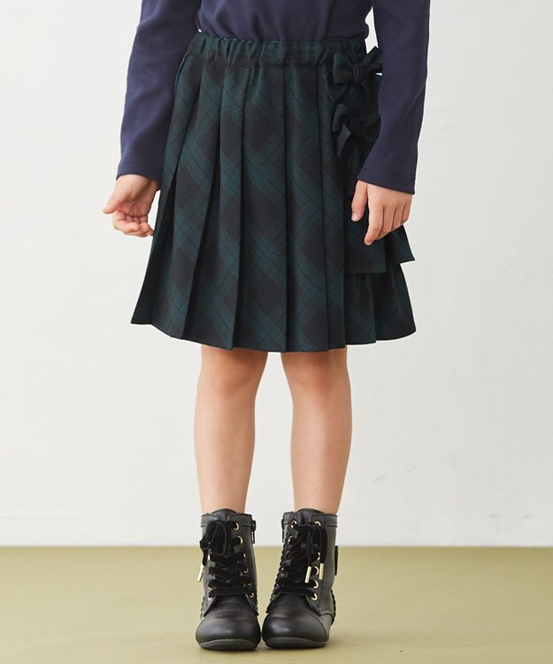 ANY KIDS チェックプリーツスカート グリーン系チェック