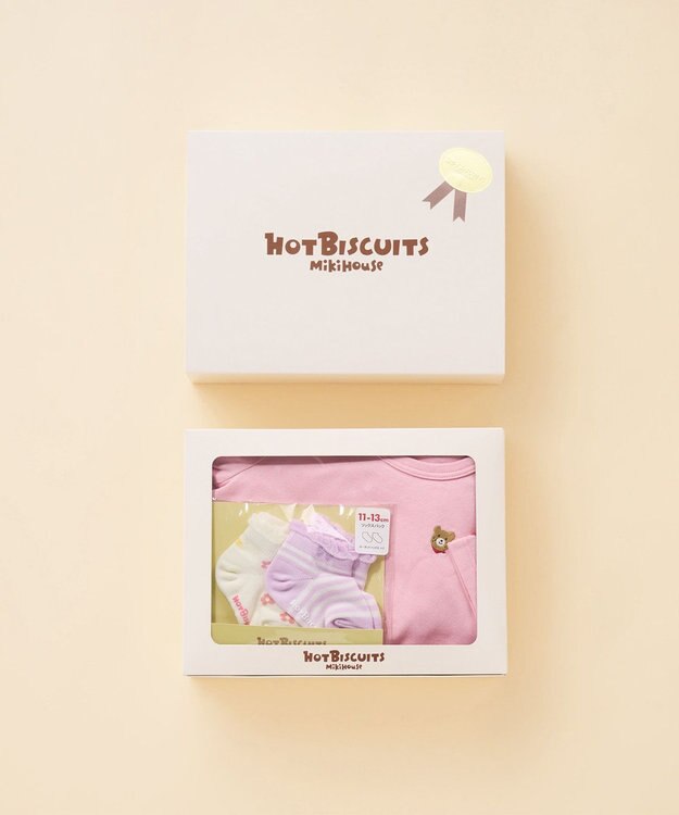 MIKI HOUSE HOT BISCUITS ワンポイント半袖Tシャツ＆ローカットソックスギフトセット【BOX付き】 ピンク