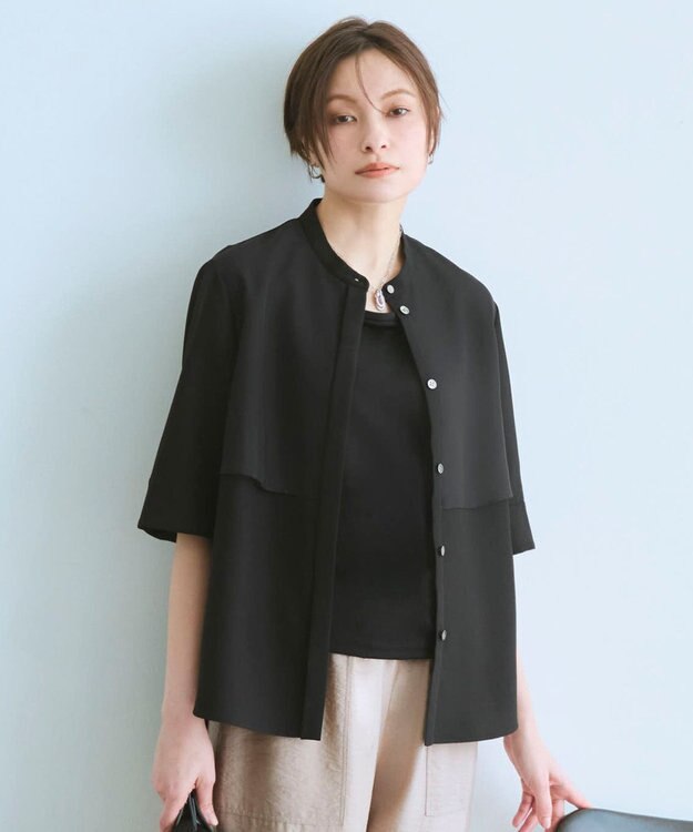 ICB 【WEB限定カラーあり】 FluidBackSatin バンドカラーシャツ ブラック