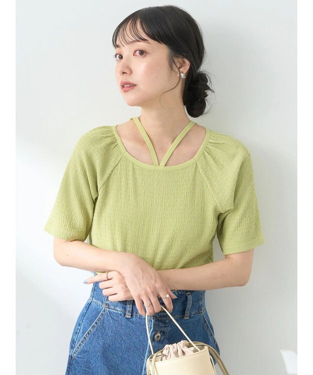 earth music&ecology ポコポコホルタープルオーバー Lime Green