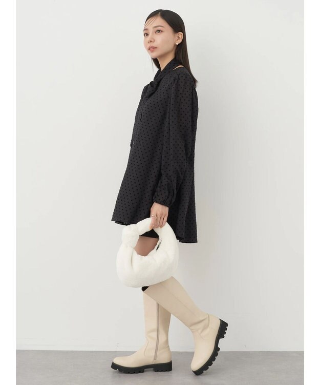 earth music&ecology ドットチュニック丈リボン付きワンピース Dot Black