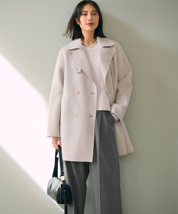 23区 S 【滝沢眞規子さん着用/CanCam11月号掲載】ナチュラルストレッチサキソニー タック ワイド パンツ グレー系