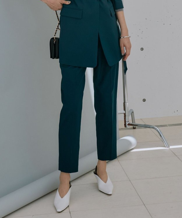 ICB 【新色追加・洗える】 ウールマットウース テーパードパンツ パイングリーン系