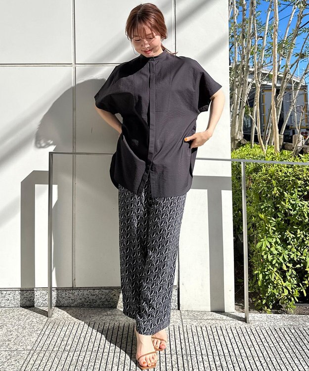 UNFILO L ワッシャーブロード ブザムロングシャツ ブラック