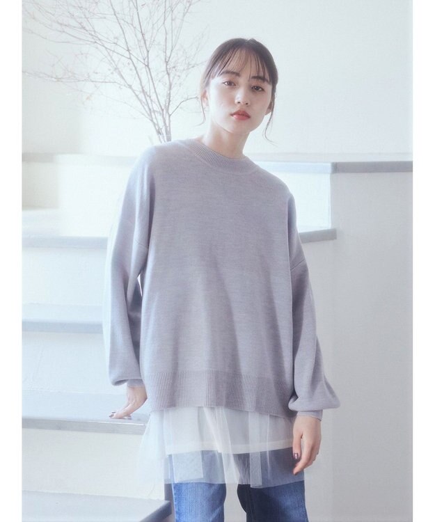 earth music&ecology アンチピリングバックスリットプルオーバー Light Gray Mixture