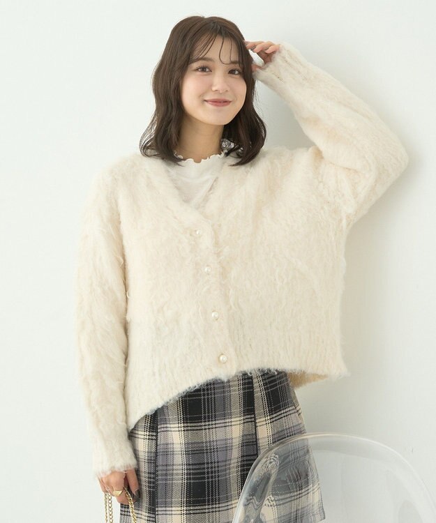 earth music&ecology フワフワパールニットカーディガン Ivory
