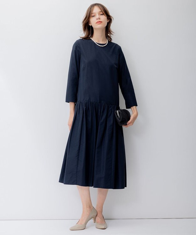 23区 【APPLAUDIR】ソフトタフタ ドレス ネイビー系