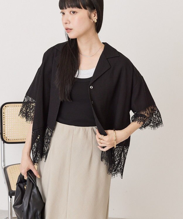 AMERICAN HOLIC レース切り替え半袖シャツ Black