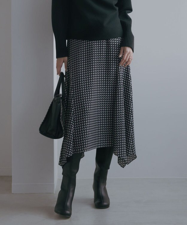 ICB 【洗える】 スモールパターンプリント  スカート ブラック系5