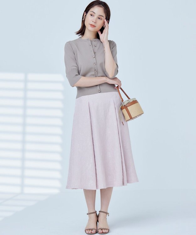 組曲 S 【WEB限定】エアリーフラワージャガード フレアスカート ピンクグレージュ系