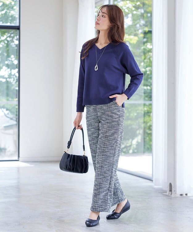 Tiaclasse 【安田美沙子さん着用・選べる2type】ラグランニットトップス Vネック：ダークブルー