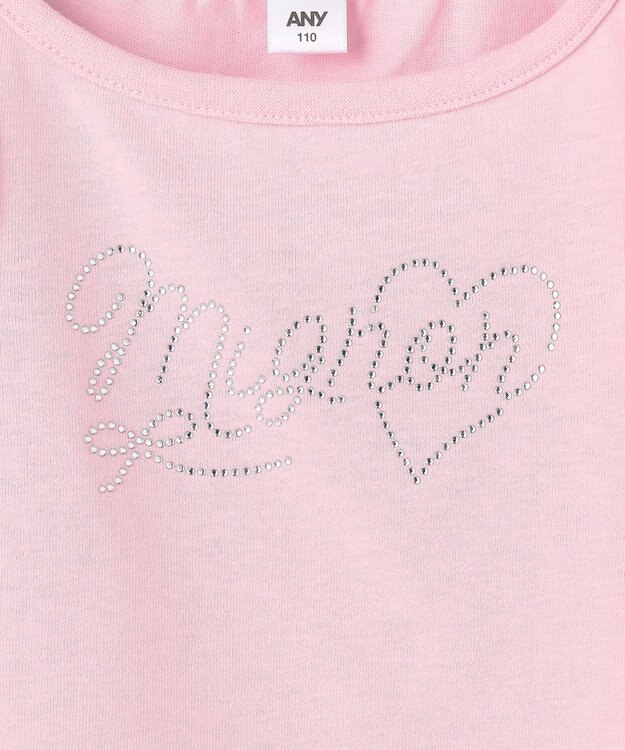 ANY KIDS 【綿100%】肩リボン×ラインストーンロゴ 半袖Tシャツ ピンク