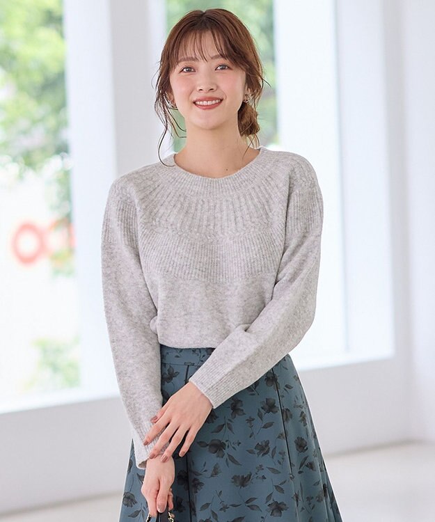 ANY SIS L 【洗える】ソフトタッチ求心 ニット ライトグレー