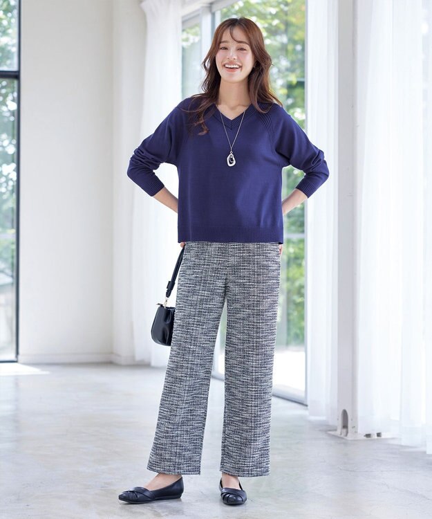 Tiaclasse 【安田美沙子さん着用・選べる2type】ラグランニットトップス Vネック：ダークブルー