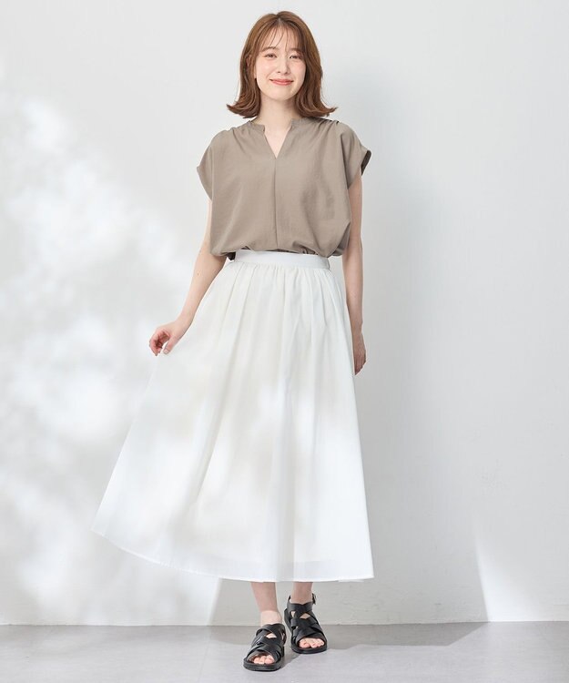 ANY ギャザーショートスリーブブラウス モカ