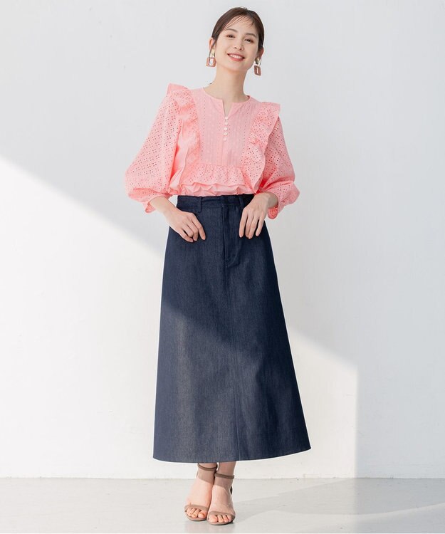 組曲 【WEB限定色あり】レースコンビシャーティング ブラウス ピンク系