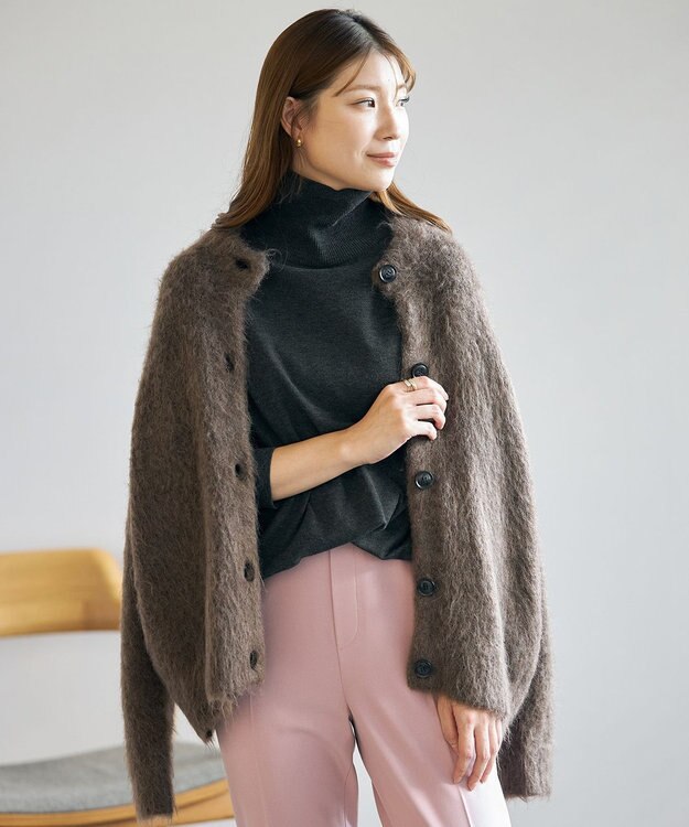 UNFILO 【洗える】アルパカシャギー カーディガン ブラウン