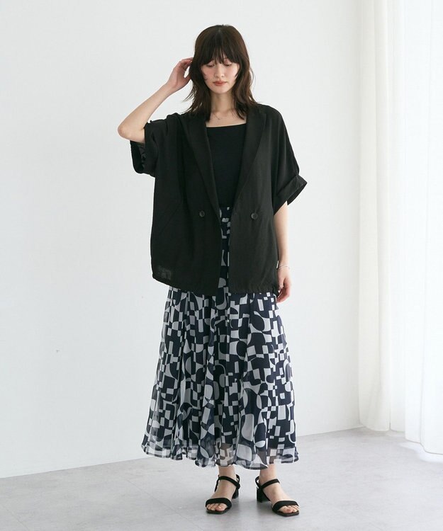 YECCA VECCA アート柄シアーロングスカート Black