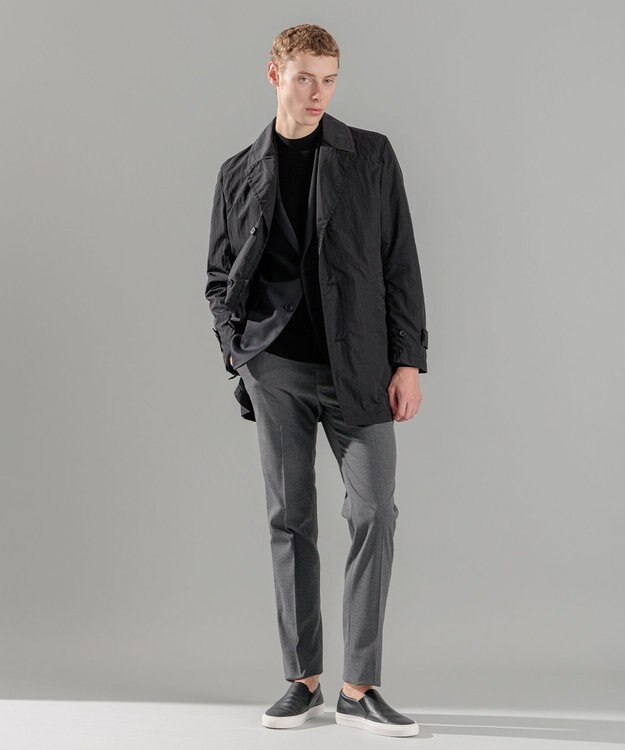 JOSEPH HOMME 【LEON 掲載】ブライトナイロンシャンブレー 　シングルブレストスプリングコート ブラック系