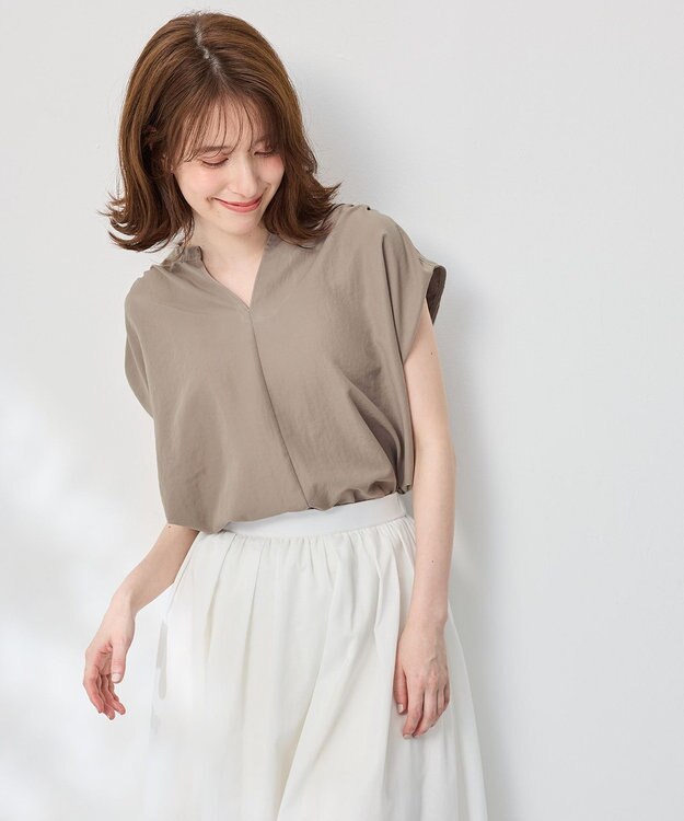 ANY ギャザーショートスリーブブラウス モカ