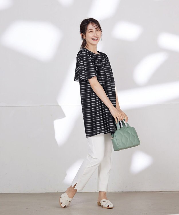 Tiaclasse L 【洗える】ランダムボーダーチュニック ネイビー