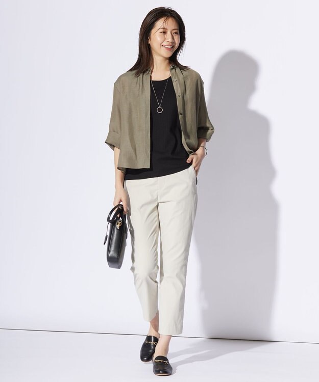J.PRESS LADIES 【洗える】シアーリネン ブラウス カーキ系