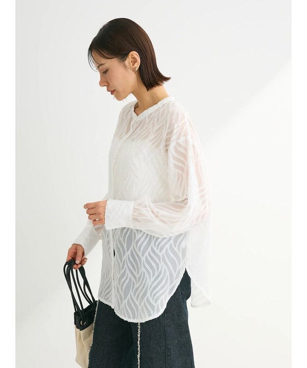 Green Parks ２ＷＡＹ　リーフジャガードシアーシャツ Off White