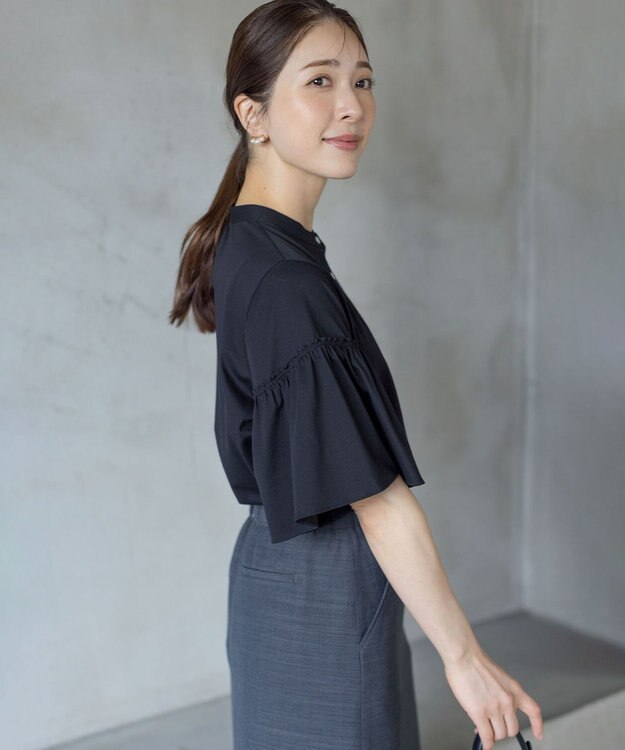 組曲 ギャザースリーブクリア カットソー ブラック系