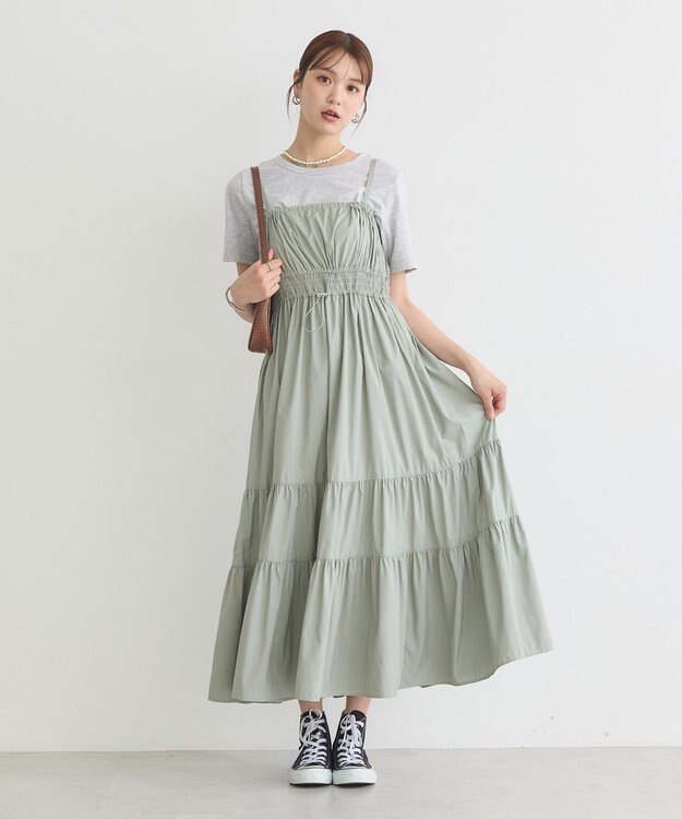 earth music&ecology ドロストシャーリングキャミワンピース Light Khaki