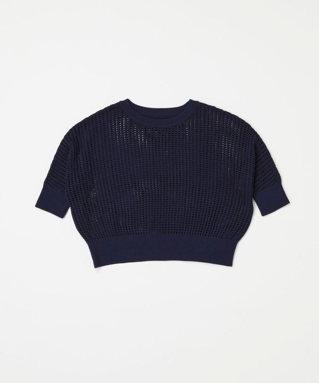 TOQUE 25SS新作〈大草直子さんアドバイザー〉【天然素材】シルク×コットン粗メッシュニットドルマンスリーブ5分袖 ネイビー