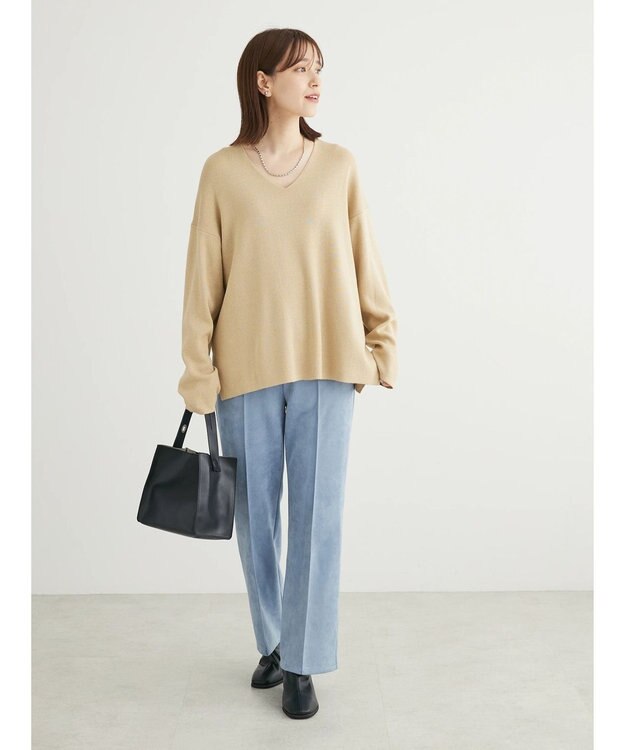 Green Parks 洗える　ミラノリブ編みニットプルオーバー Gray Beige